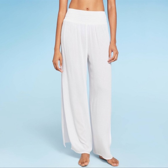 Shade & Shore Other - NWT Shade & Shore Smocked Waist Side Slit Cover Up Pants - White Size Medium